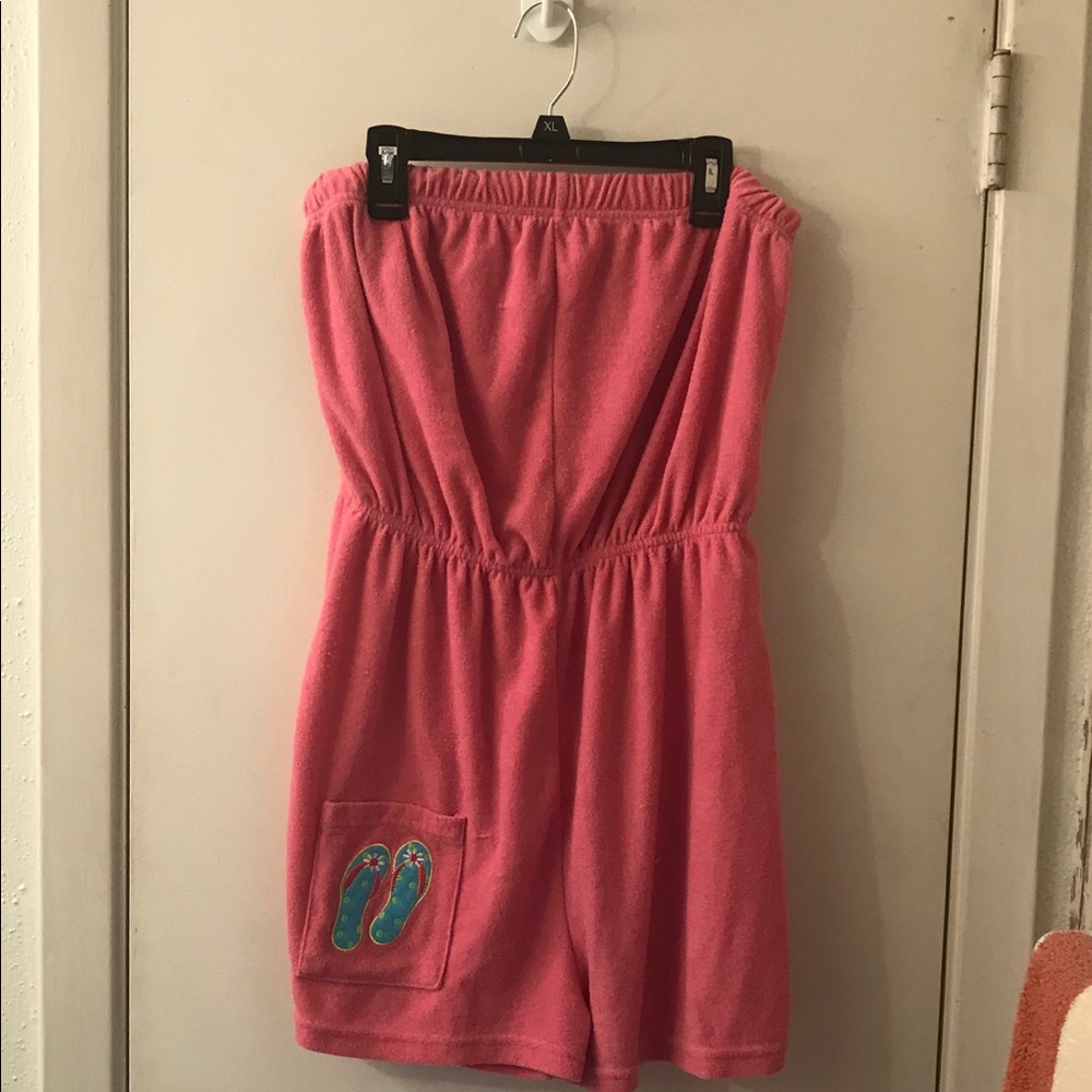 Pink terry cloth romper size large